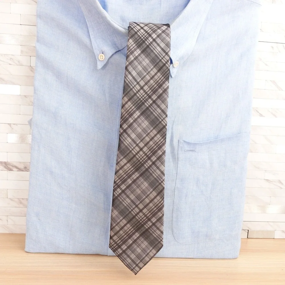 PIERRE CARDIN Neck Tie Mens Gray Tattersall Plaid Scottish Slim Skinny Designer